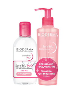 Промо Комплект Bioderma Sensibio Мицеларна вода за чувствителна кожа 250 мл + Sensibio Почистващ гел за чувствителна кожа 200 мл