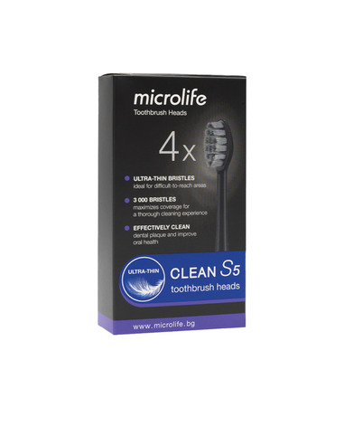 Microlife Clean S5 Накрайник за електрическа четка за зъби soft x4 броя, черни