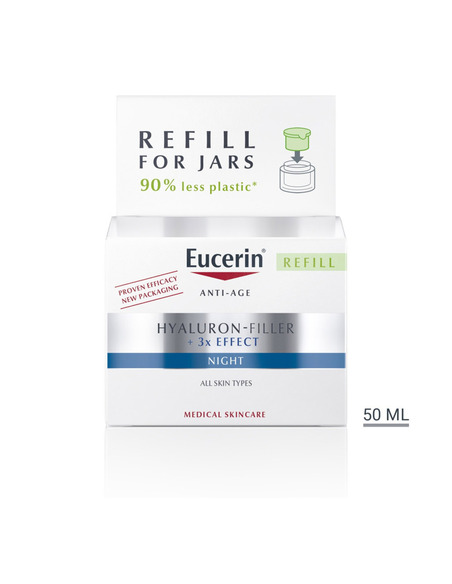 Eucerin Hyaluron-Filler + 3x Effect Нощен крем против стареене с хиалуронова киселина пълнител х50 мл