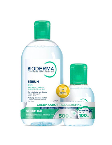 Bioderma Sebium Мицеларна вода за мазна и акнеична кожа 500 мл + 100 мл